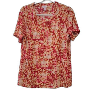 LOGO 7 Festival Breathable Slinky Sheer Short Sleeve Tee Red Orange Size XL